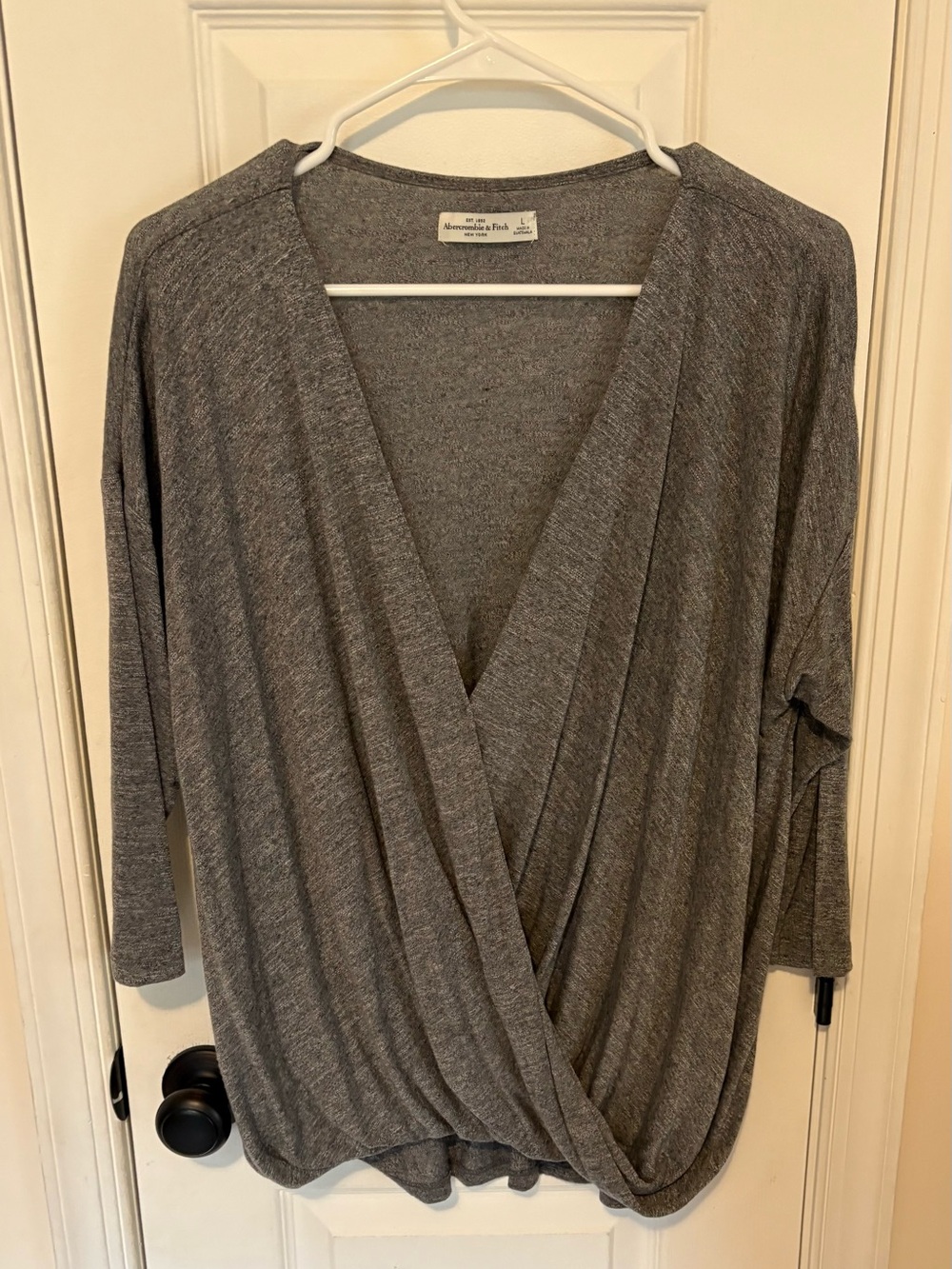 Abercrombie & Fitch Heather Gray V-Neck Wrap Top